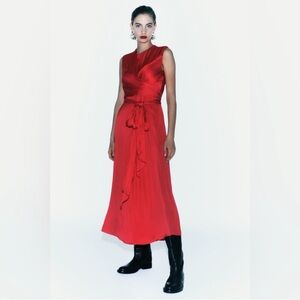 Zara Bloggers Fav SATIN EFFECT DRESS ZW COLLECTION Red Size S